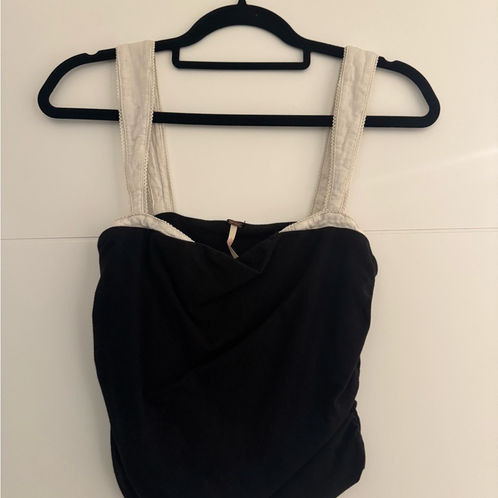 Free People Black Camisole with Cream Straps